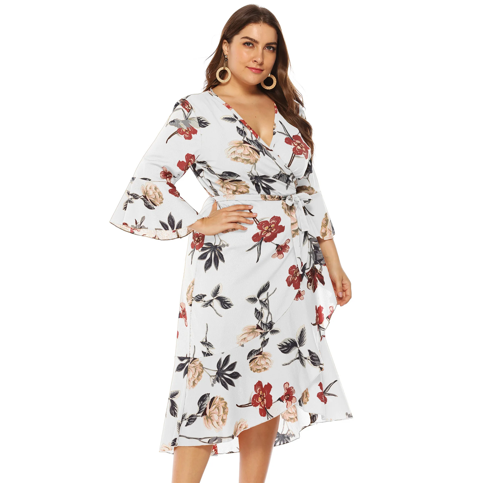 Женское длинное свободное платье повседневное с цветочным принтом и длинным