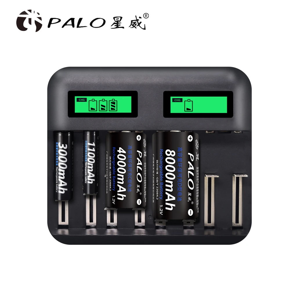 Зарядное устройство PALO 8 слотов с ЖК дисплеем USB умное зарядное для батарей AA AAA SC C
