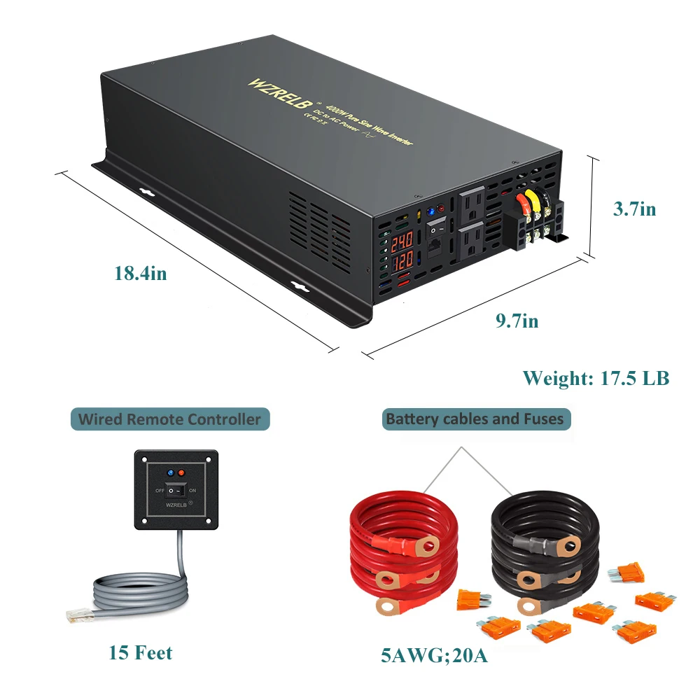 Description Picture 6 of itemPure Sine Wave Solar Inverter 4000W Car Power Inverter Transformer 12V/24V/48V/96V/110V DC to AC 120V/220V/240V Wired Controller