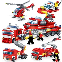 348 шт. пожарные 4в1 грузовики автомобиль-Вертолет Лодка строительные блоки Совместимость городской пожарный фигуры Детские игрушки