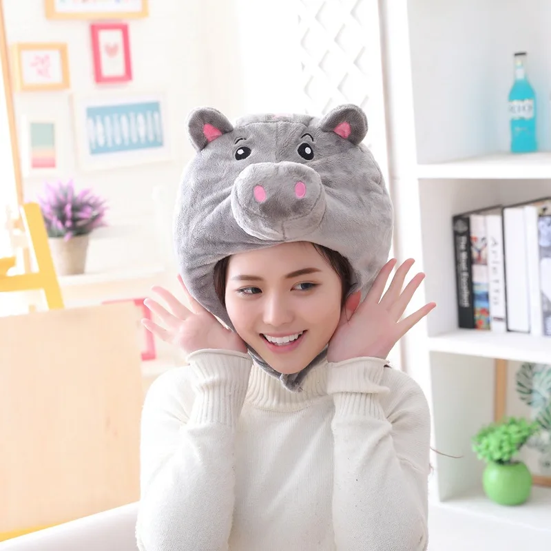Kawaii Мультфильм о розовой свинье Лицо Плюшевая шапка Забавные Животные СВИНЬЯ шапка-Кепка головной убор праздничная одежда шапочки-бини фото реквизит