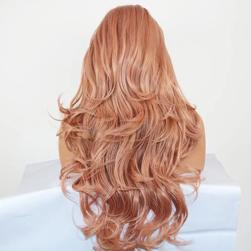 Bombshell смешанный розовый слоистый натуральный волнистый синтетический 13*4 дюймов парик фронта шнурка термостойкие волокна волос Средняя часть для женщин парики