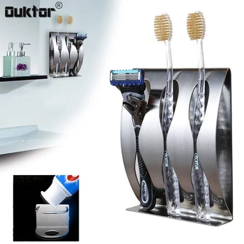 

Bathroom Stainless Steel Toothbrush Holder Hook Self-Adhesive Creative Tooth Brush Organizer Box Bathroom Accessories