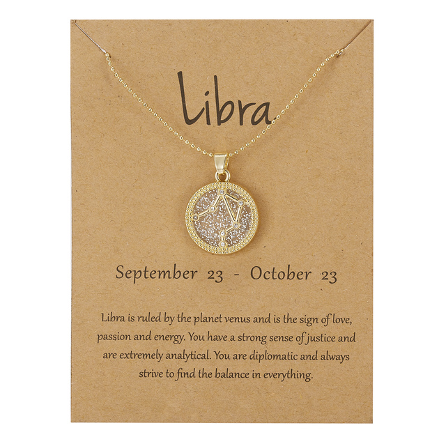 Zodiac Constellations Necklace Geometric Round Pendant Gold Silver Color Chain Necklace Unisex Friendship Jewelry Lover Gifts