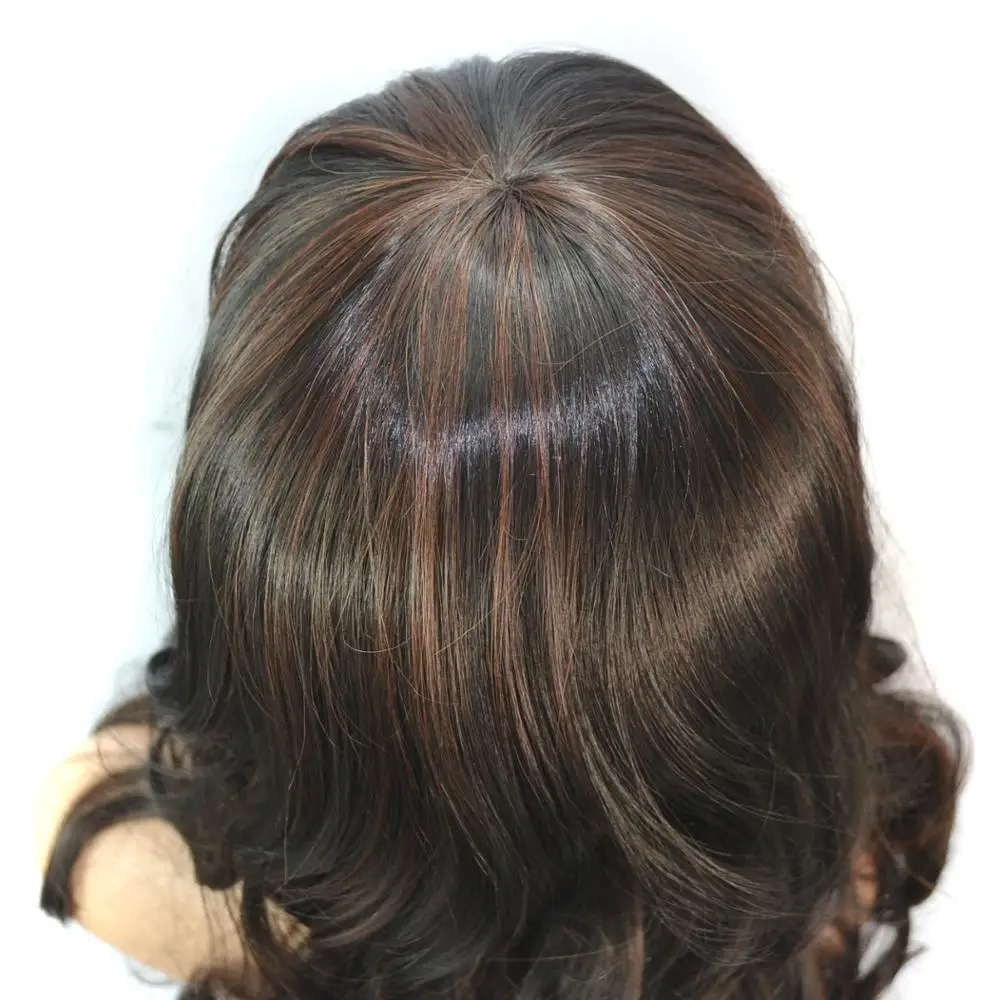 Long Water Wavy Synthetic Wigs Ombre Brown Middle Part Natural Hair Wigs For Women Cosplay Wigs Heat Resistant Fiber