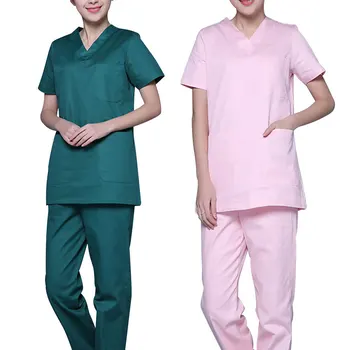 

Women Fashion Scrub Top Doctor Nurse Uniform Side Opening Front Shirt With Concealed Zipper Surgery Scrub Suit