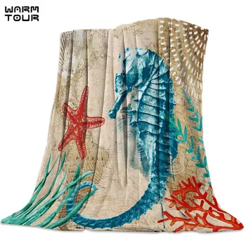 

Sea Life Series Seahorses Printed Nap Blanket Soft Comfortable Velvet Plush Navigation Blankets Warm Sofa Bed Sheets