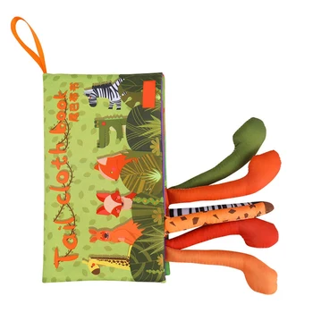 

3D Animal Tail Cloth Book Baby Rattles Washable Cloth Book with Sound Newborn Stroller Hanging Toy Learning Educational Toys