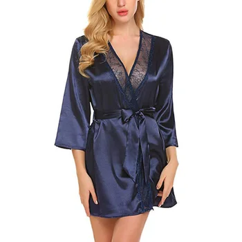 

Women's Faux Silk Robe Bath Gown Hot Sale Kimono Yukata Bathrobe Solid Color Sleepwear Wedding Bride Sisters Bathrobes