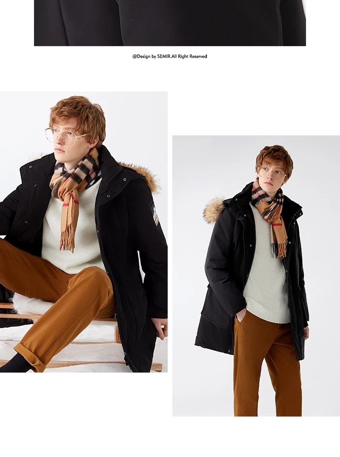 SEMIR пуховик мужской Зимний средней длины утолщенный меховой воротник куртка со стоячим воротником и капюшоном сохраняет тепло coldbreak пуховик мужской