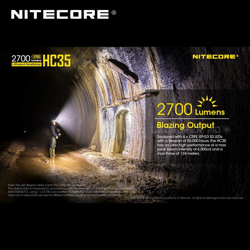 2700 люмен налобный фонарь Nitecore HC35 4 x CREE XP G3 S3 светодиоды следующего поколения 21700 L