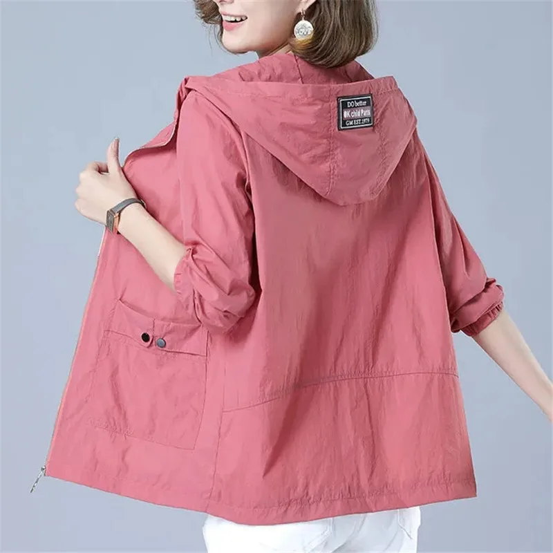 Women's Jacket 2022 New Summer Thin Coat Casual Windbreaker Female Sun Protection Jacket Basic Zipper Coat Tops 5XL - 2