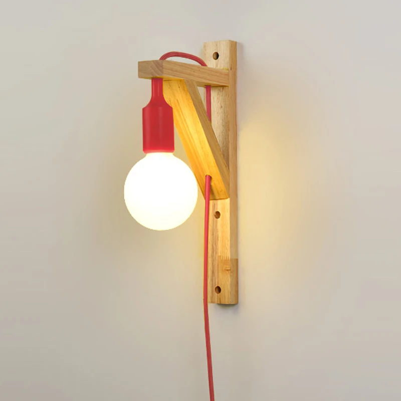 Современный домашний настенный светильник в любом месте, дизайнерский светильник с деревянной вилкой, для кровати, для спальни, светильник для детской комнаты, декоративный настенный светильник, бра - Цвет абажура: Красный