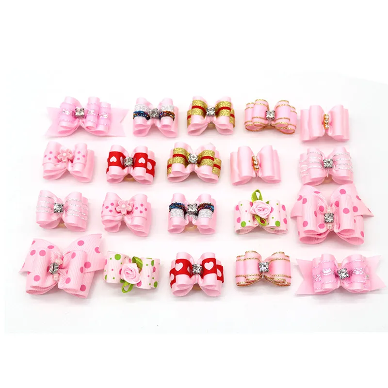 10 шт./лот банты для волос ручной работы маленьких собак резинка заколки кошек