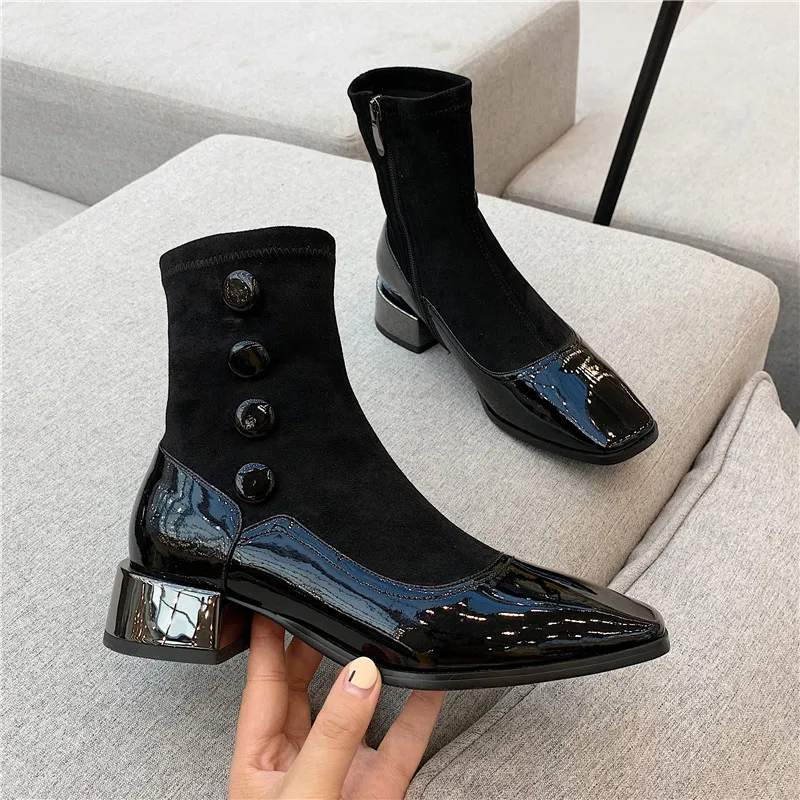 MORAZORA New brand patent leather ankle boots low heel square toe black brown ladies shoes top quality winter women boots