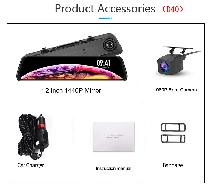 D40 Ultra HD 2K 2560*1440P Автомобильный видеорегистратор камера поток зеркало заднего вида с камерой 12 ''ips привод Видео Авто рекордер Регистратор
