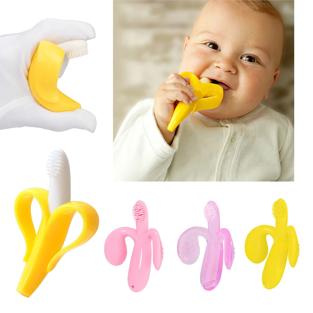 Teething ring for baby banana soft silicone toothbrush chewing 