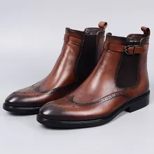 2019 New Full Brogue Flat Ankle Boots For Men Custom Made Genuine Cow Skin Men's Chelsea Boots Buckle Mens Dress Boots 2019 New Full Brogue Flat Ankle Boots For Men Custom Made Genuine Cow Skin Men's Chelsea Boots Buckle Mens Dress Boots