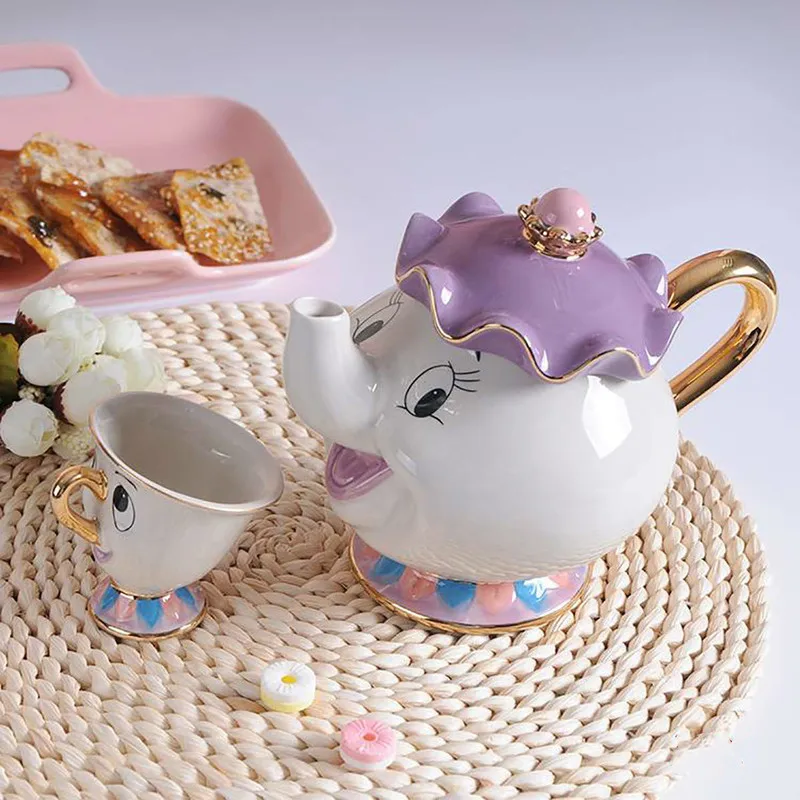 

Cute Cartoon Beauty and The Beast Teapot Mug Mrs Potts Chip Cup Tea Pot Cup Set Nice Xmas Gift