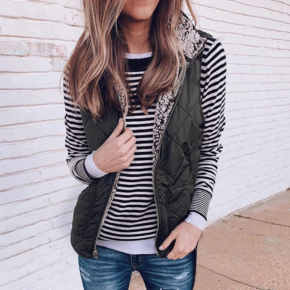 Fashion Autumn Winter Pocket Vest Coat New Women Vests Casual Plush Teddy Outwear Sleeveless Vest Jacket Colete Feminino