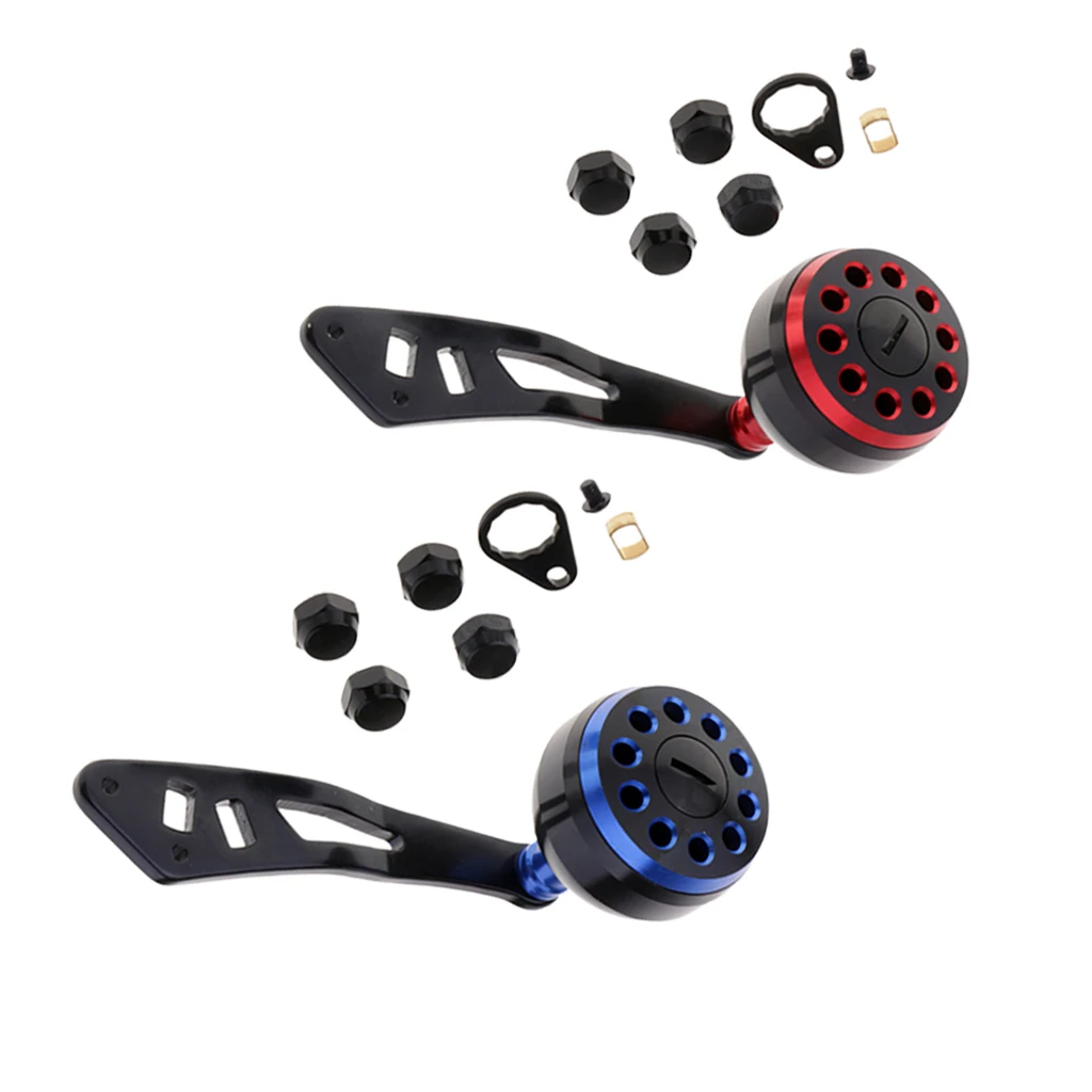 2pcs Metal Fishing Reel Handle and Knob Baitcasting Reel Handle with Accessories for S/D/A Reels, Blue&Red