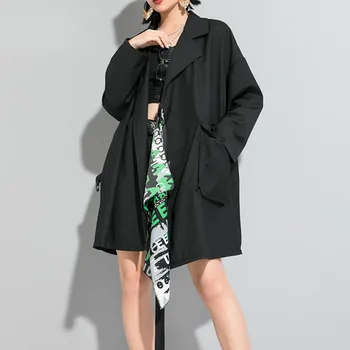 

XUXI Korea Spring 2020 New Print Split Joint Cardigan Windproof Personality Large Size Irregular Loose Coat Women FZ0928