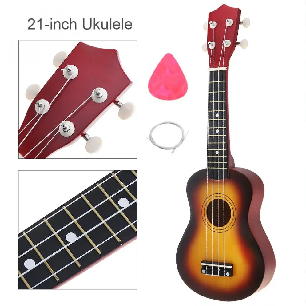 

21 Inch Soprano Ukulele Beginners Children Sun Color Hawaii Four String Guitar with String and Pick