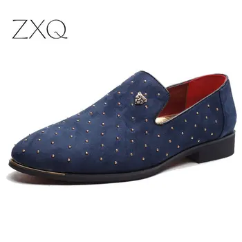 

Plus Size 38-48 Men Suede Leather Driving Shoes Black Blue Slip On Rivet Trend Summer Men Leather Loafers Drop Shipping