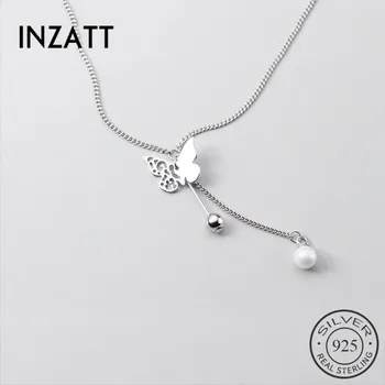 

INZATT Real 925 Sterling Silver Pearl Butterfly Pendant Necklace For Fashion Women Party Fine Jewelry Cute Accessories 2020 Gift