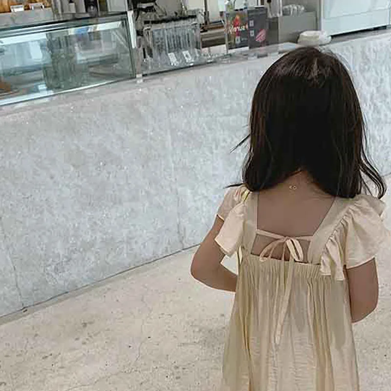 Summer Girls Dress Holiday Style Casual Comfortable Loose Sweet Sweet Flying Sleeve Dress Baby Kids Clothes Children'S Clothing