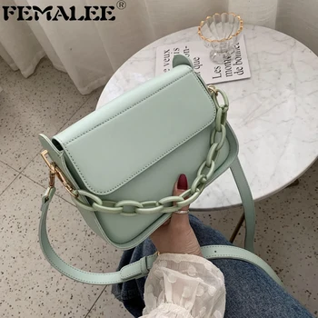 

French Style Solid Color Flap Crossbody Bag Women Acrylic Chain Handbags Female Simple Wild Messenger Bag Texture Shoulder Bag