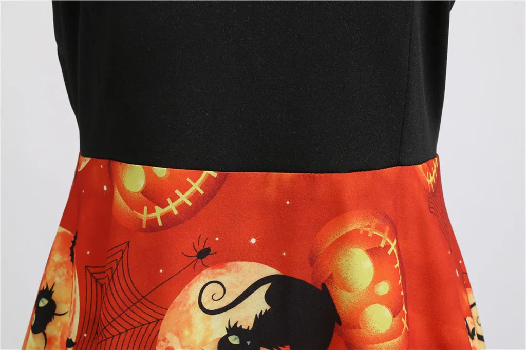 Зимние платья на Хэллоуин для женщин 50S 60S винтажный халат качели Тыква элегантное вечернее платье с длинным рукавом повседневное плюс размер FC