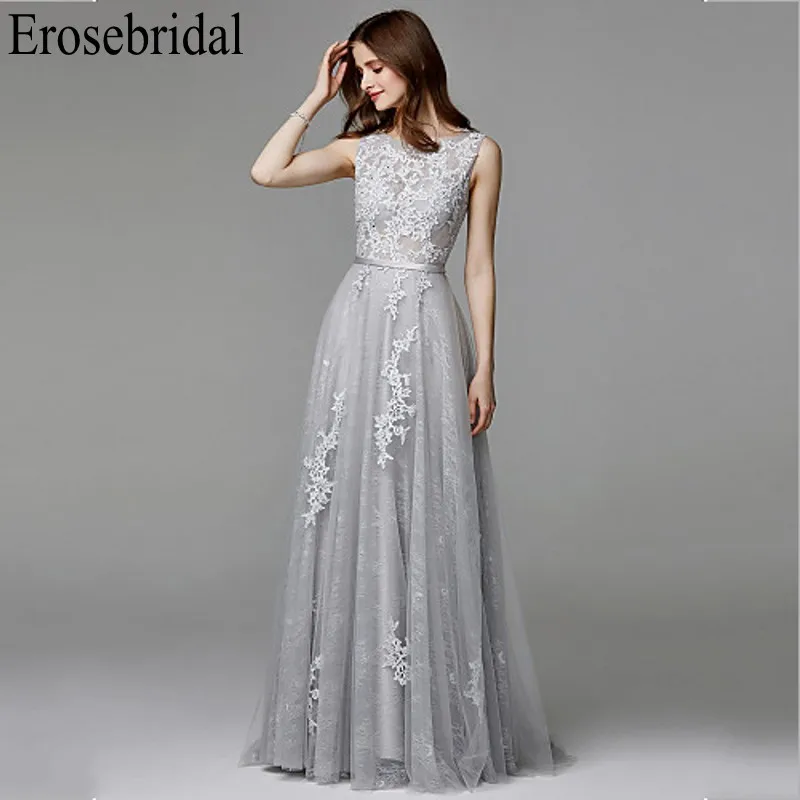 Erosebridal серое Длинное Элегантное Вечернее платье кружевные вечерние платья для женщин с v-образным вырезом сзади элегантные платья для вечеринки вечернее