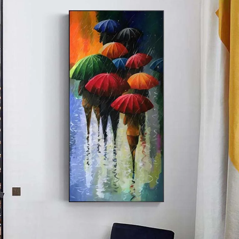

Umbrella In Rainy Night Abstract Oil Painting On Canvas Wall Art Poster And Prints Landscape Picture For Living Room Decoration