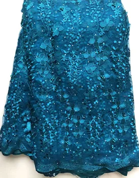 

African Beaded Lace Fabric Embroidered Nigerian Laces Fabric 2020 High Quality French Tulle Lace Fabric For Women FLL4686 green