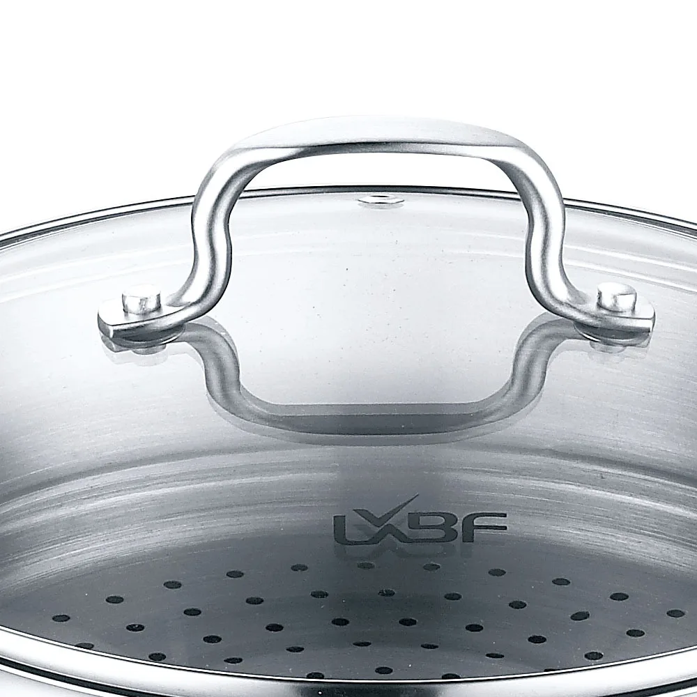 Lxbf/lxbf 28 Cm Food Grade 304 Stainless Steel Double Layer Steamer Stainless Steel Soup Pot Glass Cover