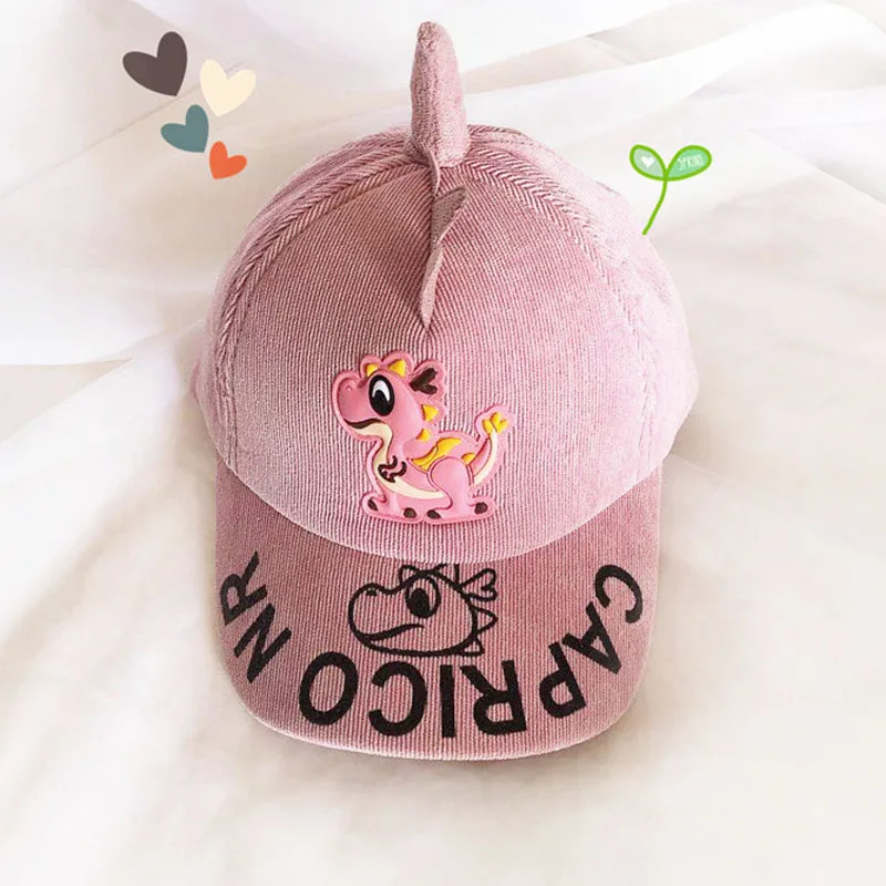 Розовый Doitbest 2 to 8 Years old Child Baseball Cap Hip Hop dinosaur model kids Sun Hat corduroy Boys Girls Caps snapback hats - Цвет: Розовый