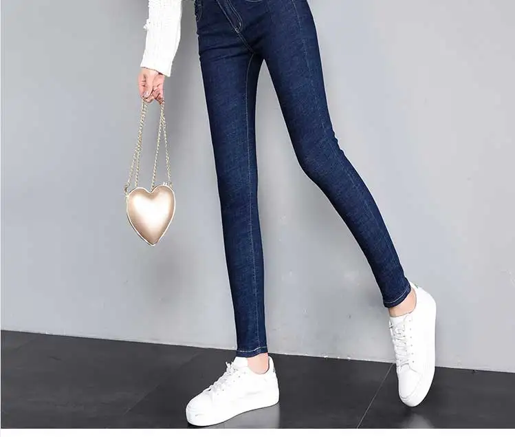 Однотонные обтягивающие сексуальные джинсы с высокой талией, женские Стрейчевые джинсы больших размеров, женские джинсы, узкие брюки, джинсы с карманами, женские осенние джинсы