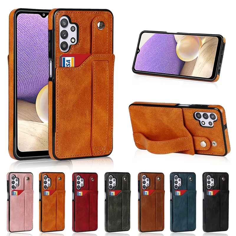 Wrist Strap Phone Case For Samsung Galaxy A52 A32 A72 A82 A22 S21 S20 Plus Note 20 Ultra FE 5G PU Leather Card Holder Cover | Мобильные