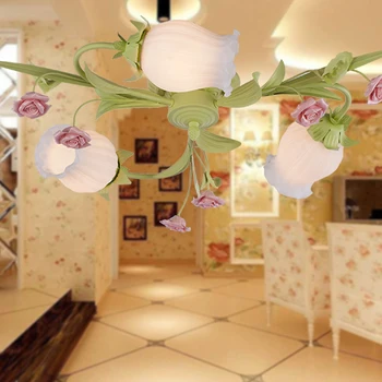 

Lampshade Ceiling Lamp C125 Wrought Iron Ceramic Flowers Glass European-style Garden Living Room Romantic Restaurants White Pink