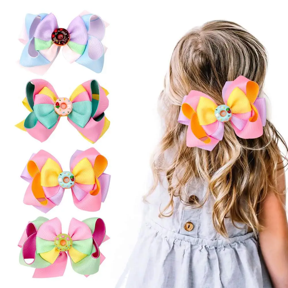 

1PC Fashion Rainbow Donuts Lovely Children Gilrs Sweet Bow Hair Clips Hairpins Cute Corss Hair Accessories Headwear Ornament