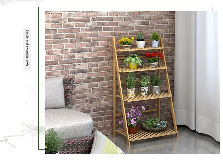 Bamboo Wooden 4 Layer Flower Stand Plant Pot Stand Flower Shelf