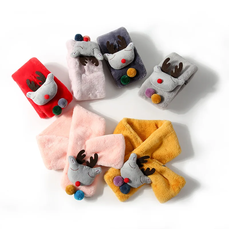 

Scsech New Children's Scarves Cartoon Doll Winter Plush Warm Thick Windproof Baby Girls Boys Faux Fur Collar Kids Scarf HAC06