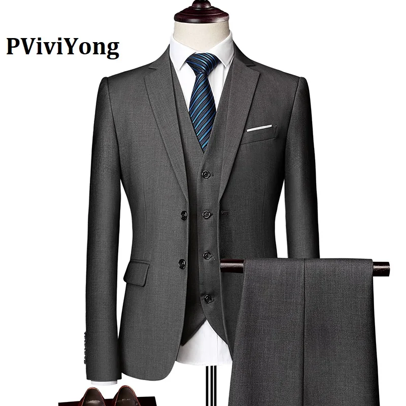 PViviYong brand high quality suit men，wedding Dinner party interview suit Three-piece(Jackets+ Vest+ Pants) 533