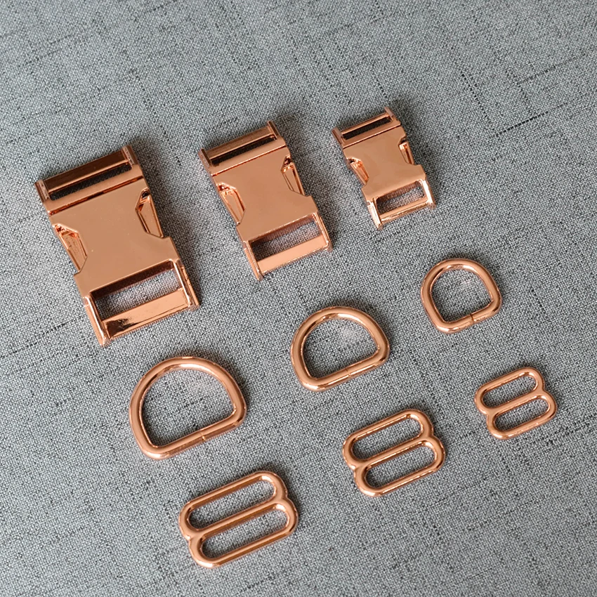 

100 Sets 15mm/20mm/25mm Rose Gold Metal Buckle Strap Adjuster D Ring For DIY Collar Paracord Leash Lock Lobster Clasp Accessory