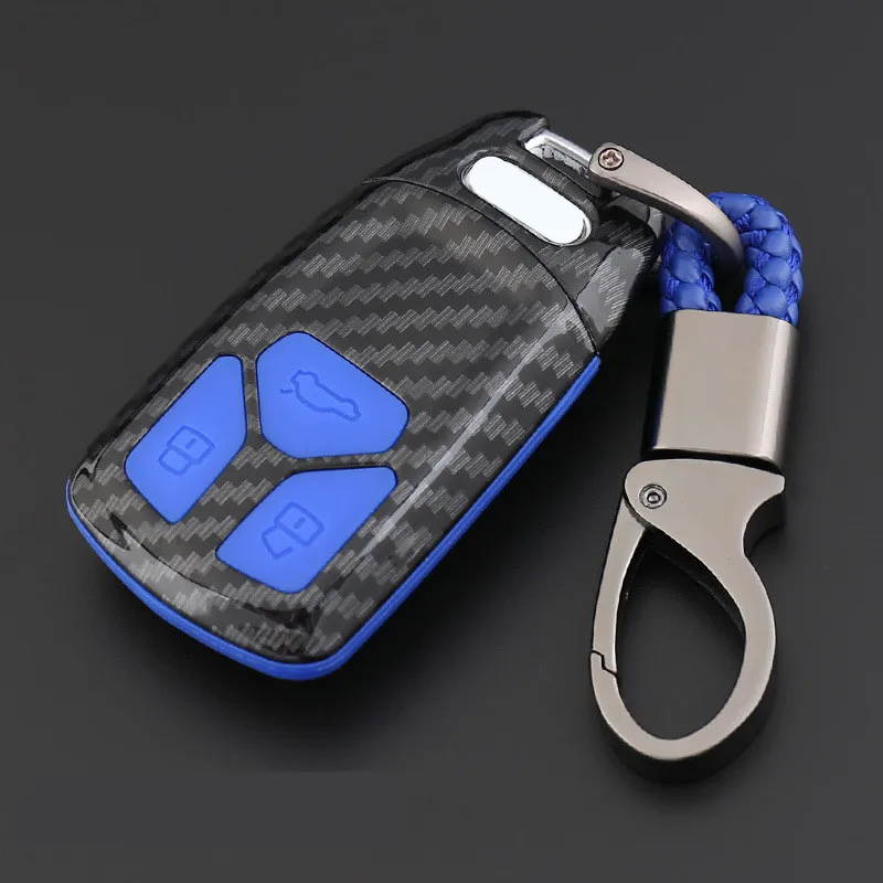 ABS-Carbon-Fiber-Shell-Silicone-Cover-Remote-Key-Holder-Fob-Case-KeyChain-For-Audi-A4-A5 (2)