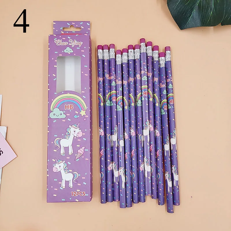 12Pcs Kawaii Unicorn Wooden Student Pencil Cute Candy Color HB Pencils For Kids Gift School Supplies Pencil Novel Stationery - Цвет: 4