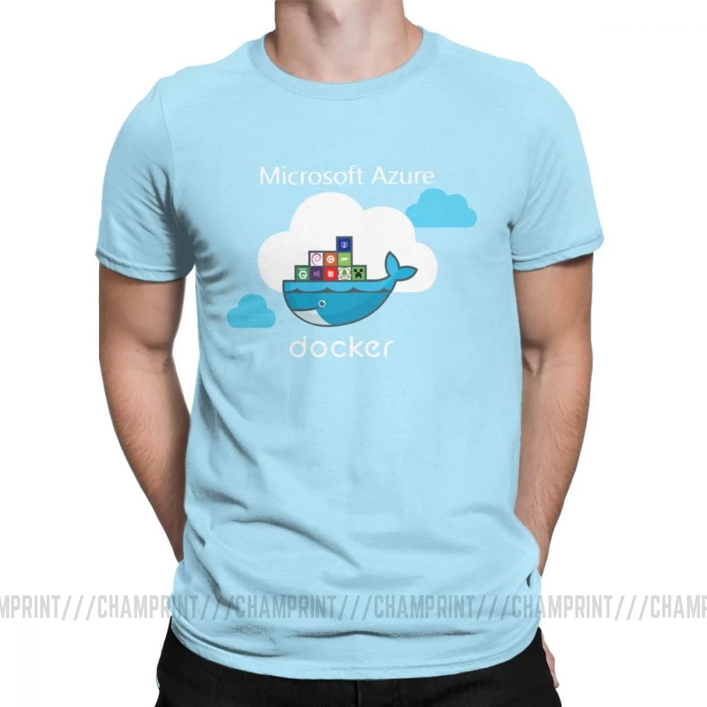 Мужские футболки Docker On Azure, одежда из чистого хлопка, крутые футболки с коротким рукавом и круглым воротником размера плюс - Цвет: Небесно-голубой