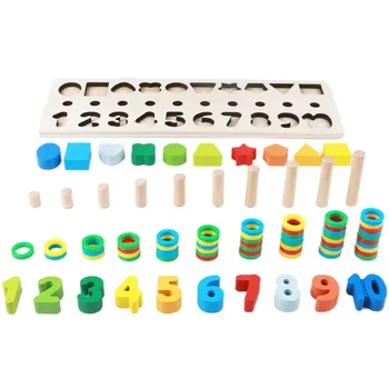 

2020 Montessori Wooden Digital Shape Matching 3 In 1 Set Cylinder Educational Blocks Toy Learning Educational Game Toys