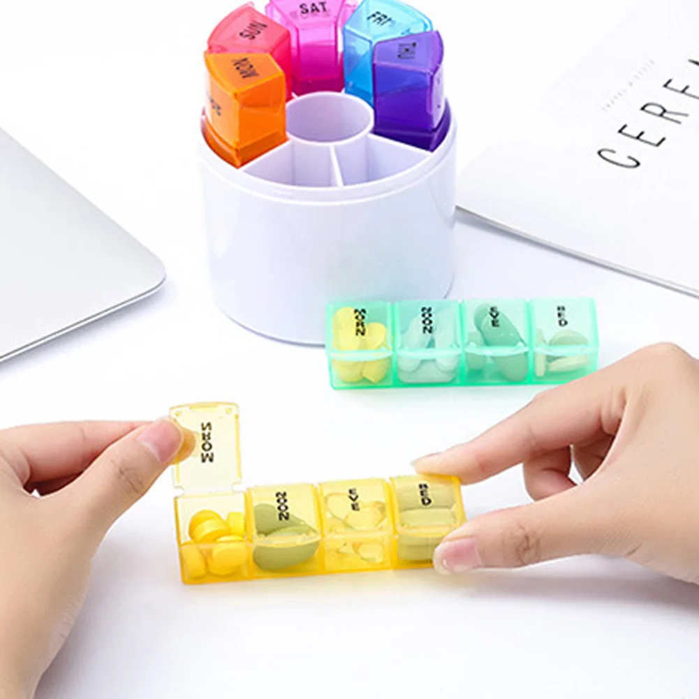 Large Capacity Dispenser Storage Holder Up Pill Case Organizer Travel Rainbow Colored Weekly Moisture proof Sealing 3